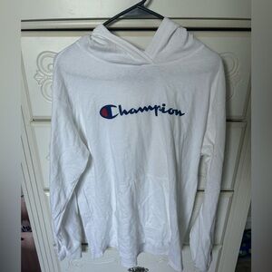 White champion hooded long sleeve tee (NEVER WORN)
